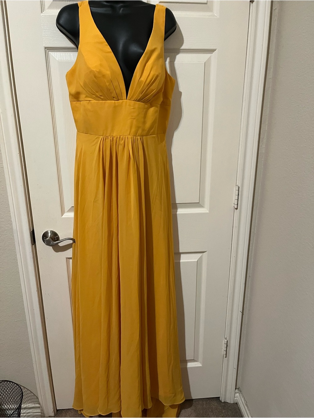 Mustard Yellow V-Neck Chiffon Maxi Dress